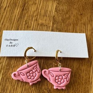Pink Teacup Earrings